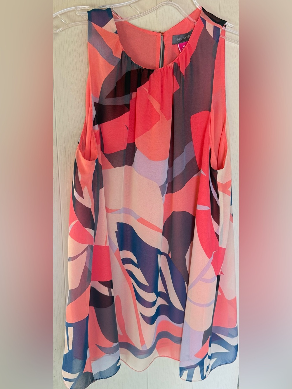 Vince Camuto Coral and Navy Abstract Sleeveless tunic